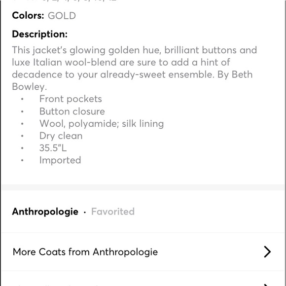 {Anthro} Harvested Honey Coat by Beth Bowley - Picture 2 of 7